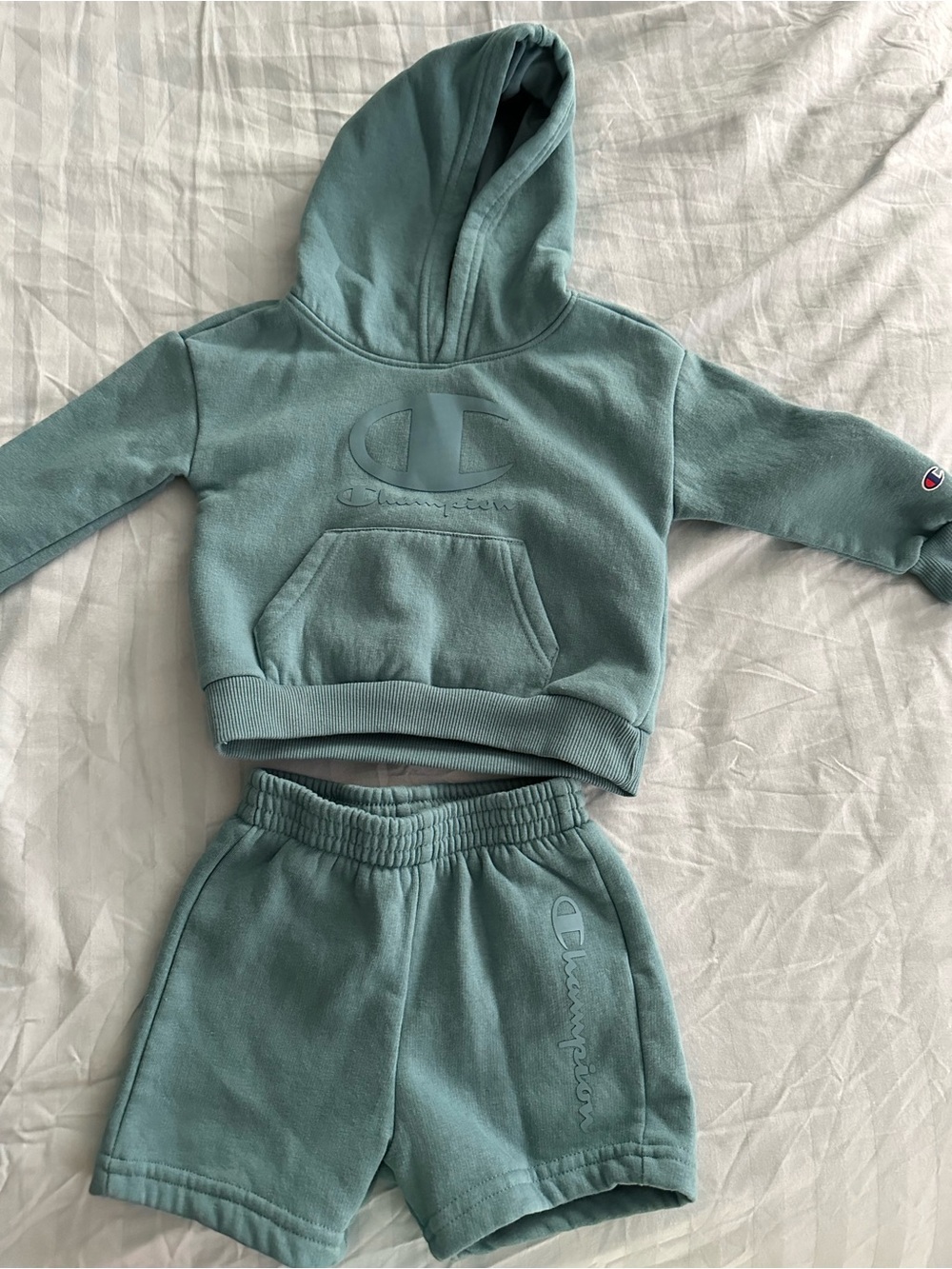 Champion Kids Teal Hooded Pullover & Elastic Waist Shorts Set